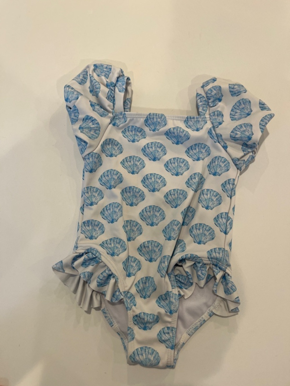 Habitual Girls White One-Piece Swimsuit with Blue Shell Print